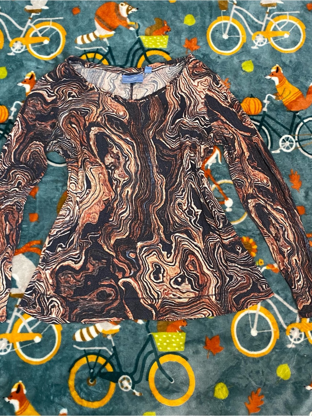 Boho Marble Abstract Brown Vera Wang Long Sleeve Top - Women’s Large